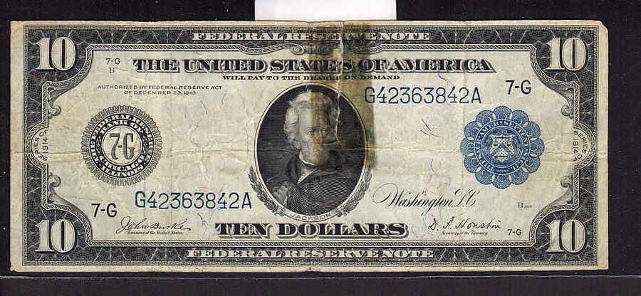 Fr.930, 1914 $10 Chicago Federal Reserve Note, VF-torn